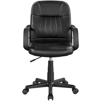 Yaheetech Black Adjustable Faux Leather Swivel Office Chair with Armrests