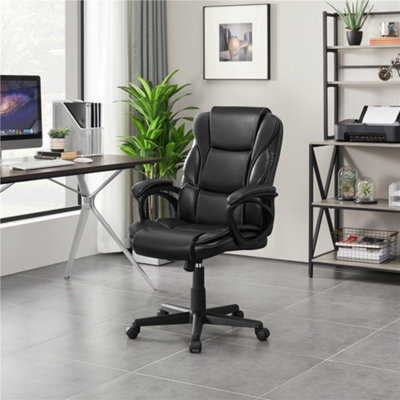 Yaheetech Black Adjustable High-back PU Leather Office Chair with Lumbar Support and Swivel Seat