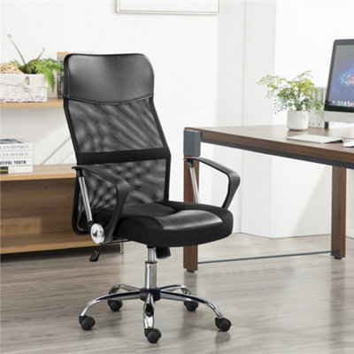 Yaheetech Black Adjustable Mesh High-back Office Chair with Lumbar Support and Armrests