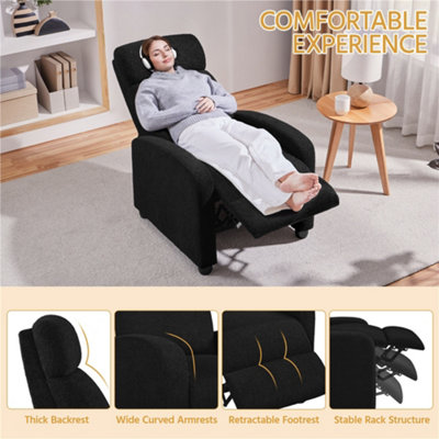 Yaheetech Black Adjustable Modern Boucle Recliner Chair with Pocket Springs