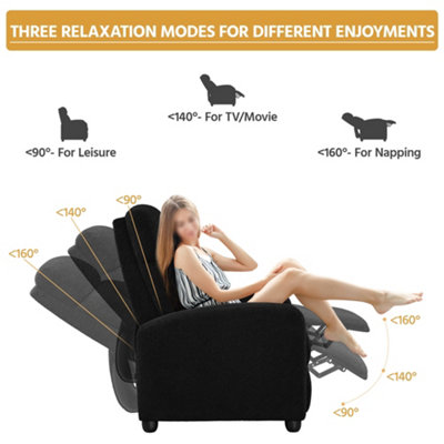 Yaheetech Black Adjustable Modern Boucle Recliner Chair with Pocket Springs