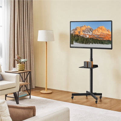 Yaheetech Black Adjustable Rolling TV Stand with Bracket & Tray