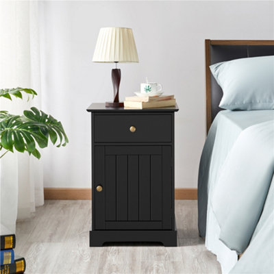 Yaheetech Black Bedside Table with 1 Drawer and Slatted Door