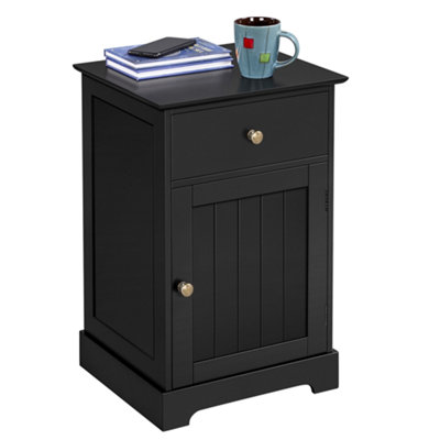Yaheetech Black Bedside Table with 1 Drawer and Slatted Door