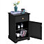 Yaheetech Black Bedside Table with 1 Drawer and Slatted Door