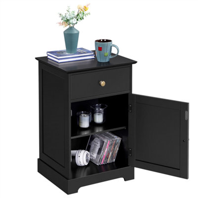 Yaheetech Black Bedside Table with 1 Drawer and Slatted Door