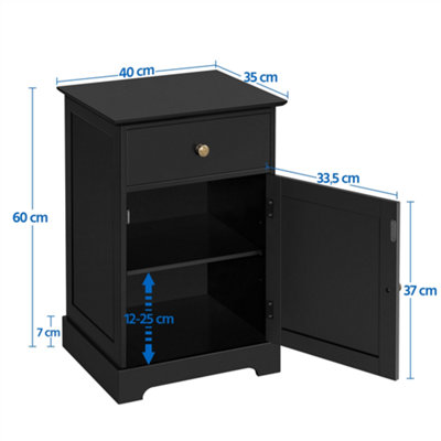 Yaheetech Black Bedside Table with 1 Drawer and Slatted Door