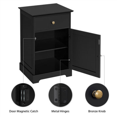 Yaheetech Black Bedside Table with 1 Drawer and Slatted Door