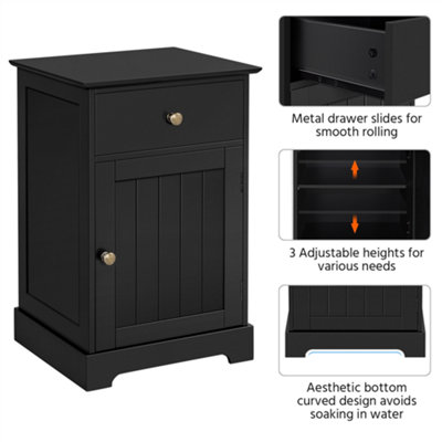 Yaheetech Black Bedside Table with 1 Drawer and Slatted Door