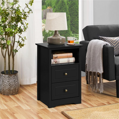 Yaheetech Black Bedside Table with 2 Drawers and 1 Cubby (H)600mm (W)400mm (D)350mm