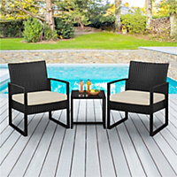 Yaheetech Black/Beige 3-Piece Patio Set Rattan Chairs and Table