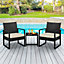 Yaheetech Black/Beige 3-Piece Patio Set Rattan Chairs and Table