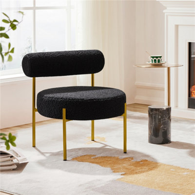 Yaheetech Black Boucle Accent Chair with Round Padded Seat and Gold Metal Legs