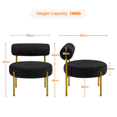 Yaheetech Black Boucle Accent Chair with Round Padded Seat and Gold Metal Legs