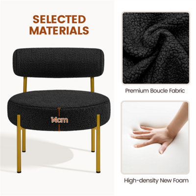Yaheetech Black Boucle Accent Chair with Round Padded Seat and Gold ...