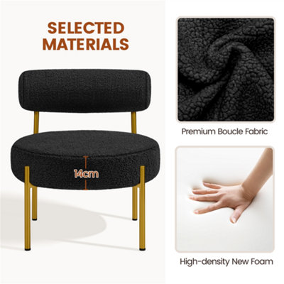 Yaheetech Black Boucle Accent Chair with Round Padded Seat and Gold Metal Legs