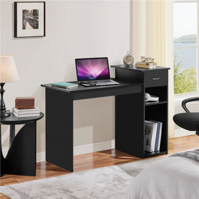 Yaheetech Black Computer Desk with Drawer & Shelves