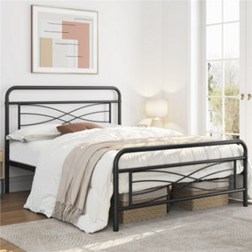 Yaheetech Black Double Metal Bed Frame with Criss-Cross Design Headboard and Footboard