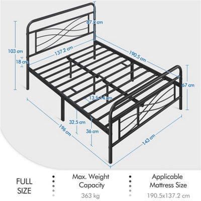 Yaheetech Black Double Metal Bed Frame with Criss-Cross Design Headboard and Footboard