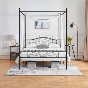 Yaheetech Black Double Metal Canopy Bed Frame with Graceful Scroll Headboard and Footboard