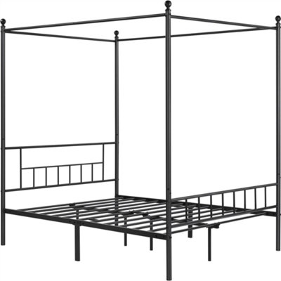 Yaheetech Black Double Metal Canopy Bed Frame with Headboard and Footboard Sturdy Slatted Structure