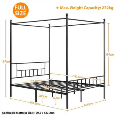 Yaheetech Black Double Metal Canopy Bed Frame with Headboard and Footboard Sturdy Slatted Structure