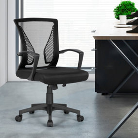 Yaheetech Black Ergonomic Mesh Office Chair with Mid-Back 360 Degree Rolling Casters Height Adjustable