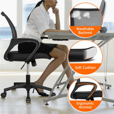 Yaheetech Black Ergonomic Mid-back Mesh Office Chair