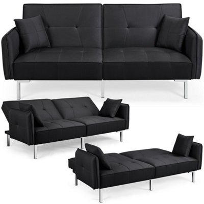 Yaheetech Black Fabric Convertible Sofa Bed with Adjustable Backrest