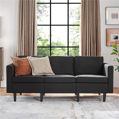 Yaheetech Black Fabric Upholstered 3 Seater Sofa Couch