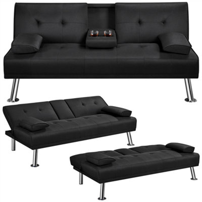 Yaheetech Black Fabric Upholstered Convertible Futon Sofa Bed for Small Space