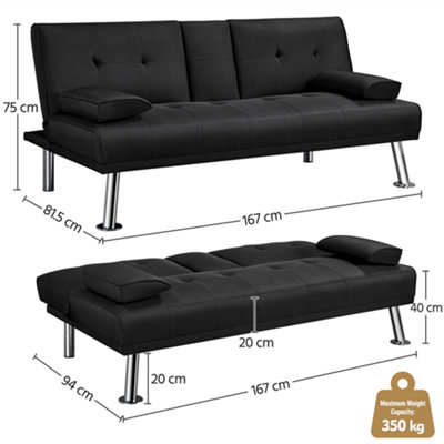Yaheetech Black Fabric Upholstered Convertible Futon Sofa Bed for Small Space