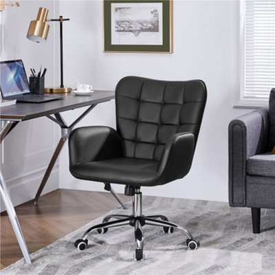 Yaheetech Black Faux Leather Desk Chair with Padded Armrests