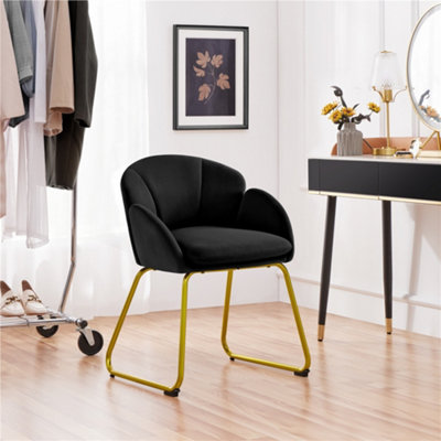 Yaheetech Black Flower Shape Velvet Armchair with Golden Metal Legs