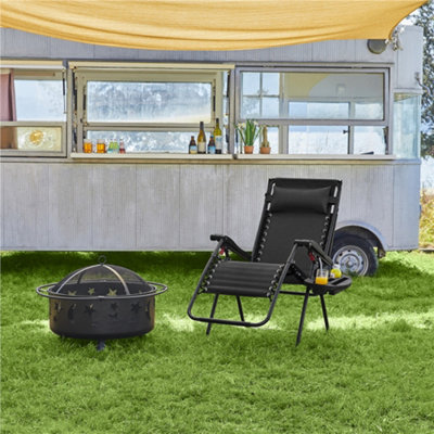 Yaheetech Black Foldable Outdoor Zero Gravity Chair with Sunshade and Pillow