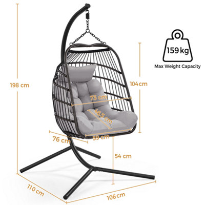 Yaheetech Black Foldable PE Rattan Hanging Chair with Cushion & Pillow & Rain Cover for Garden - 4