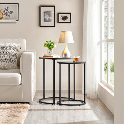 Yaheetech Black Glass Top Nesting Side Table with Metal legs for Small Spcae