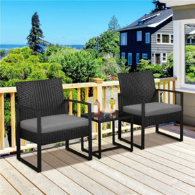 Yaheetech Black/Grey 3-Piece Patio Set Rattan Chairs and Table