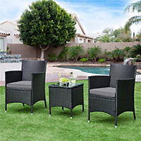 Yaheetech Black/Grey 3-Piece Wicker Furniture Set Chairs and Table