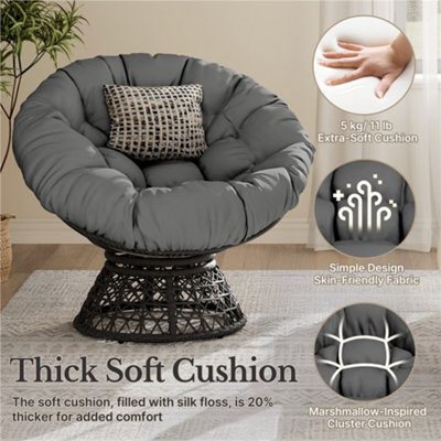 Yaheetech Black/Grey Rounded Rotatable Chair with Thick Tufted Cushions