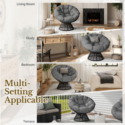 Yaheetech Black/Grey Rounded Rotatable Chair with Thick Tufted Cushions