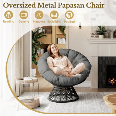 Yaheetech Black/Grey Rounded Rotatable Chair with Thick Tufted Cushions