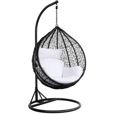 Yaheetech Black Hanging Egg Chair with Cushion Garden Patio Rattan Swing Chair