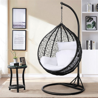 Yaheetech Black Hanging Egg Chair with Cushion Garden Patio Rattan Swing Chair