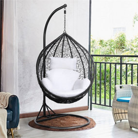 Yaheetech Black Hanging Swing Chair with Cushion Garden Patio Rattan Hammock Chair