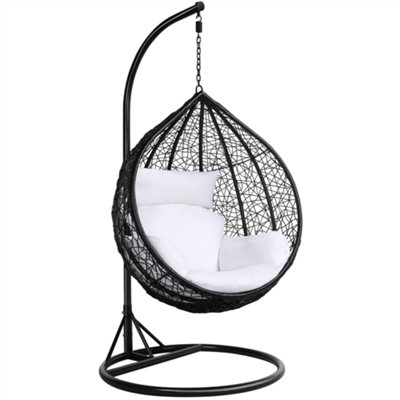 Yaheetech Black Hanging Swing Chair with Cushion Garden Patio Rattan Hammock Chair