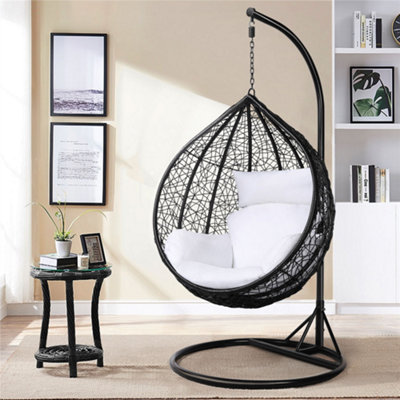 Yaheetech Black Hanging Swing Chair with Cushion Garden Patio Rattan Hammock Chair - 3