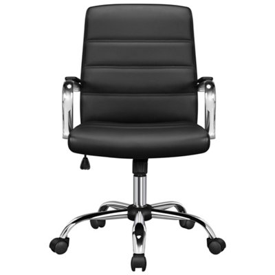 Yaheetech Black Height Adjustable PU Leather Office Chair with Armrests