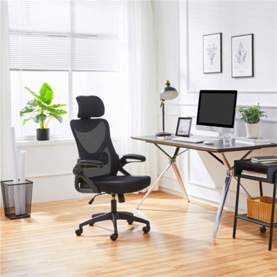 Yaheetech Black High Back Mesh Office Chair with Headrest and Armrest