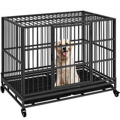 Yaheetech Black Indestructible Dog Crate with Open Top Design